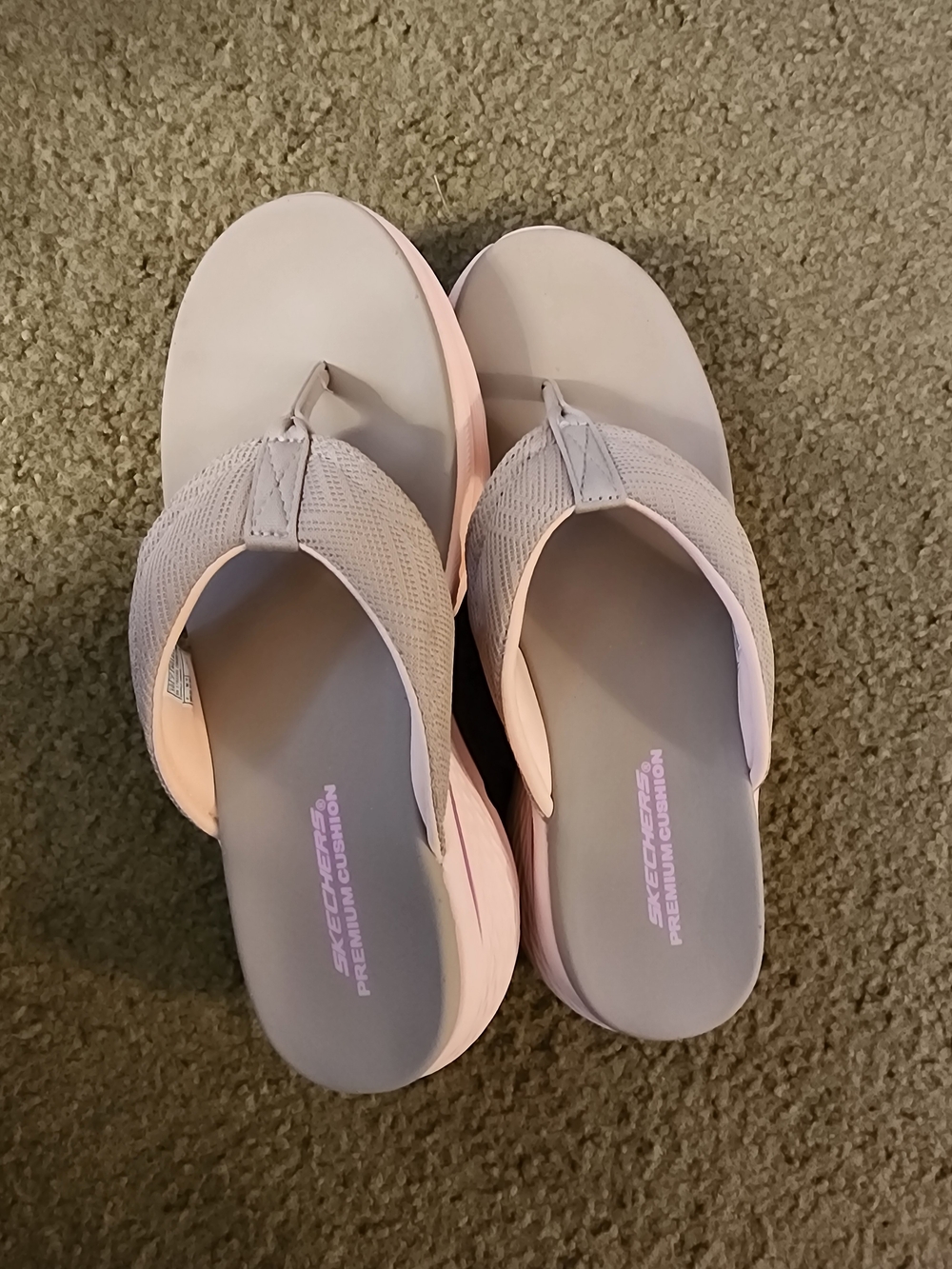 Skechers Women's Gray and Light Pink Comfort Thong Sandals